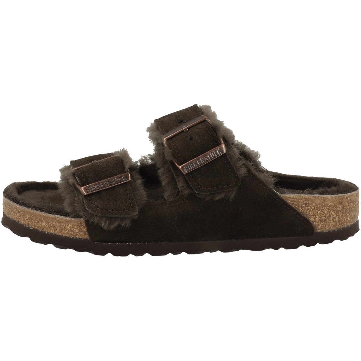 Birkenstock Arizona Lammfell Veloursleder Sandale normal dunkelbraun