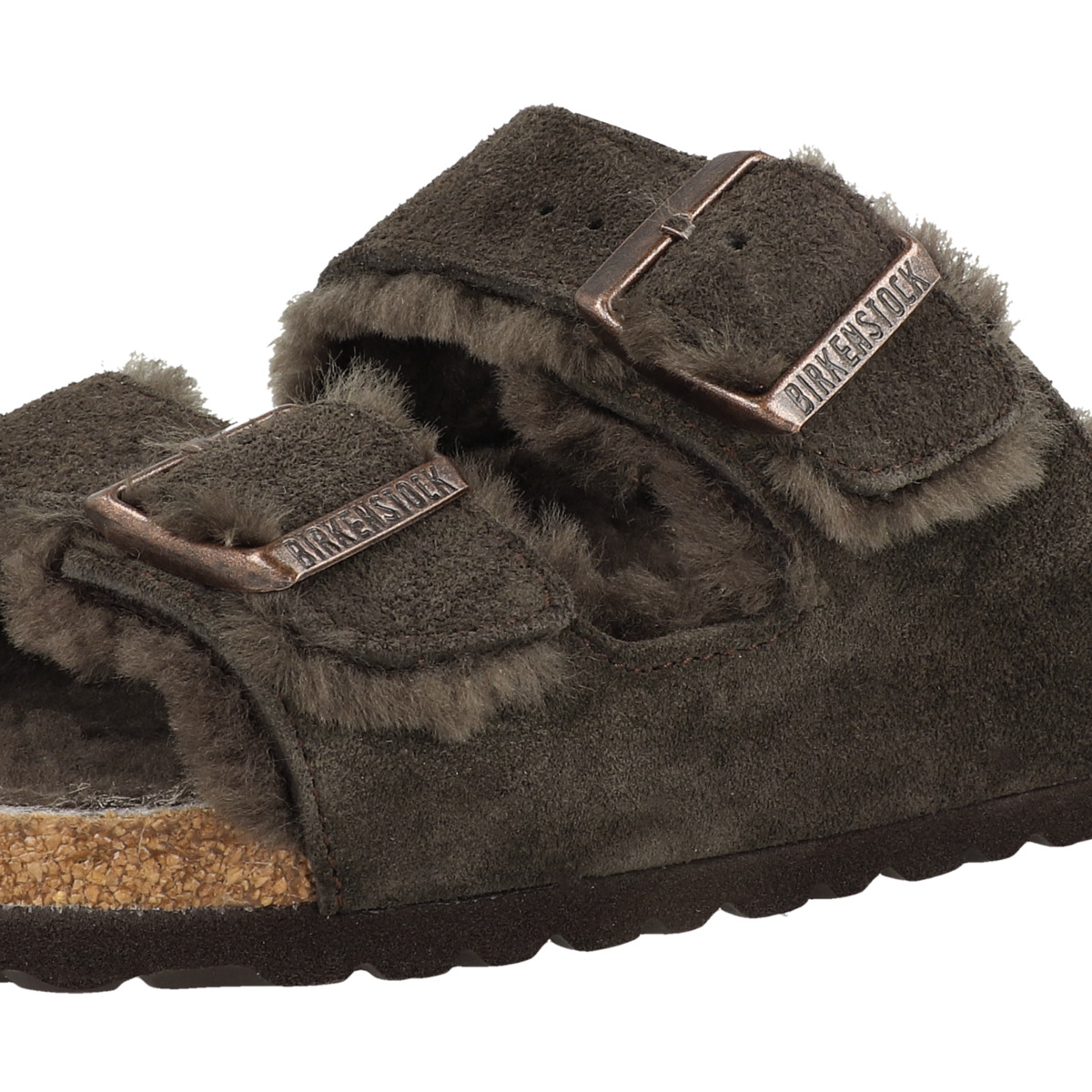 Birkenstock Arizona Veloursleder Lammfell Sandale schmal dunkelbraun Birkenstock Arizona Veloursleder Lammfell Sandale schmal dunkelbraun