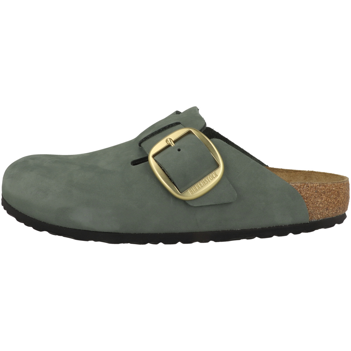 Birkenstock Boston Big Buckle Nubukleder Clogs schmal gruen