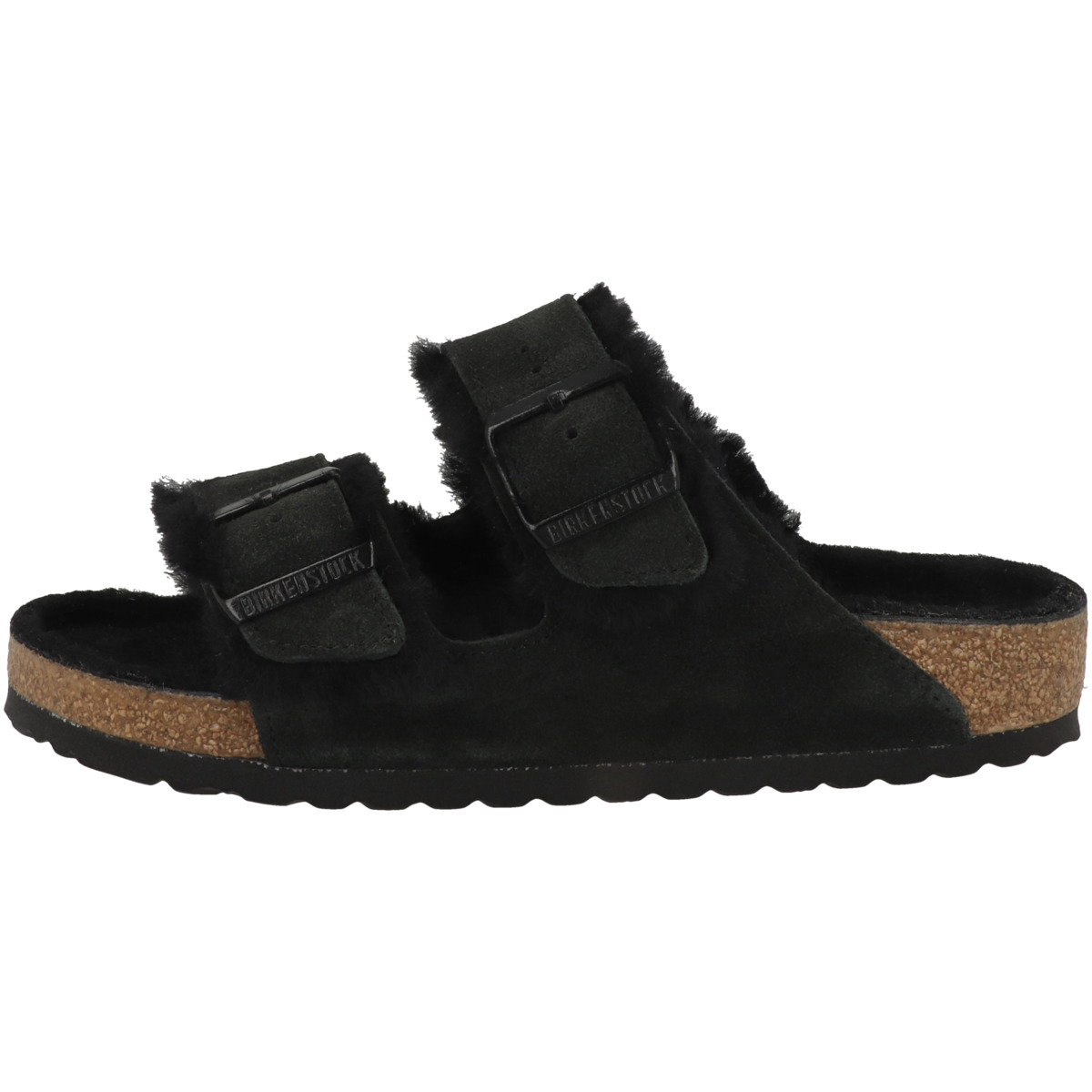 Birkenstock Arizona Veloursleder Lammfell Sandale normal schwarz