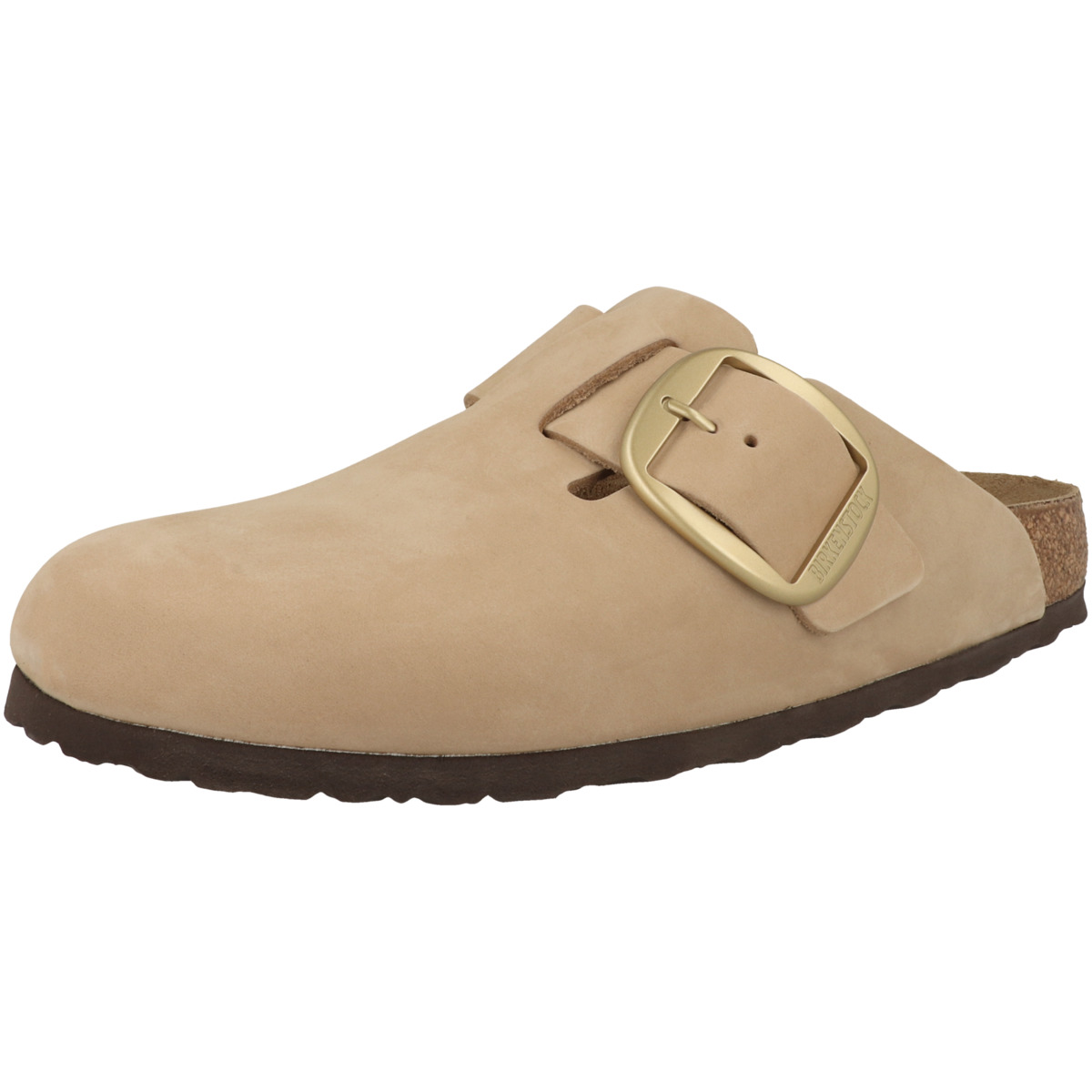 Birkenstock Boston Big Buckle Nubukleder Clogs schmal beige