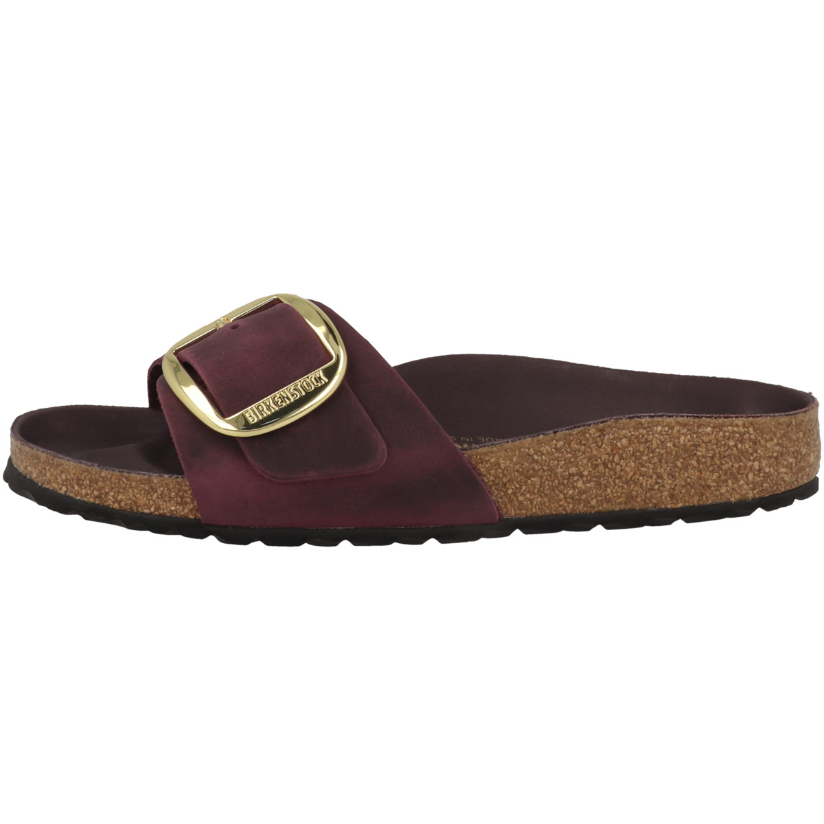 Birkenstock Madrid Big Buckle geöltes Nubukleder Pantolette schmal bordeaux