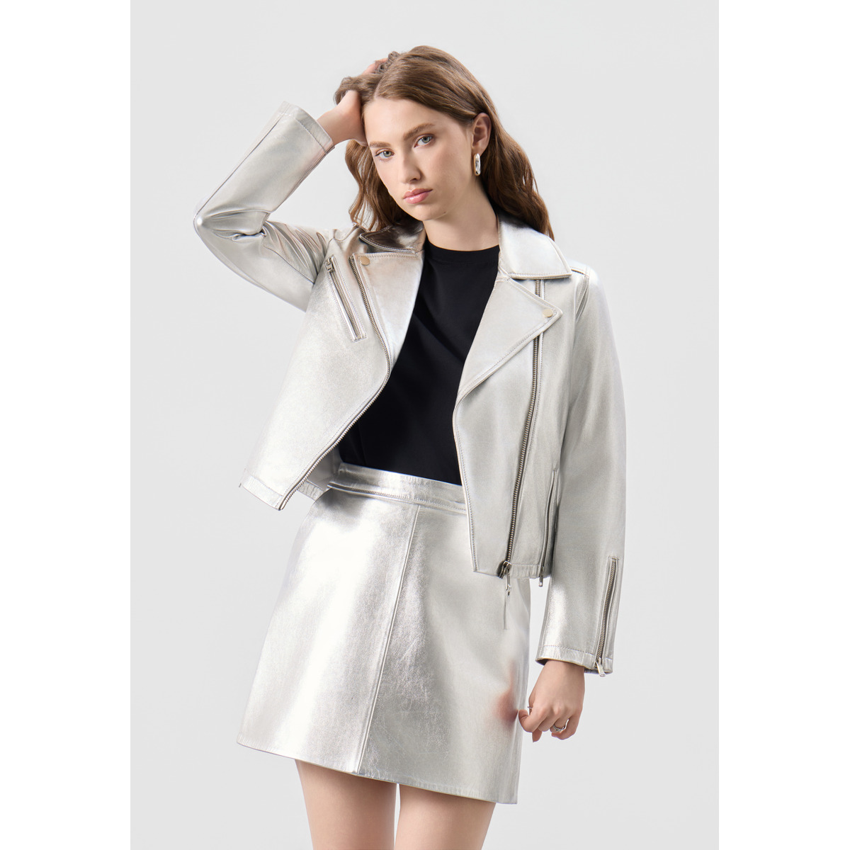 Bolongaro Trevor Cora Biker Lederjacke silber