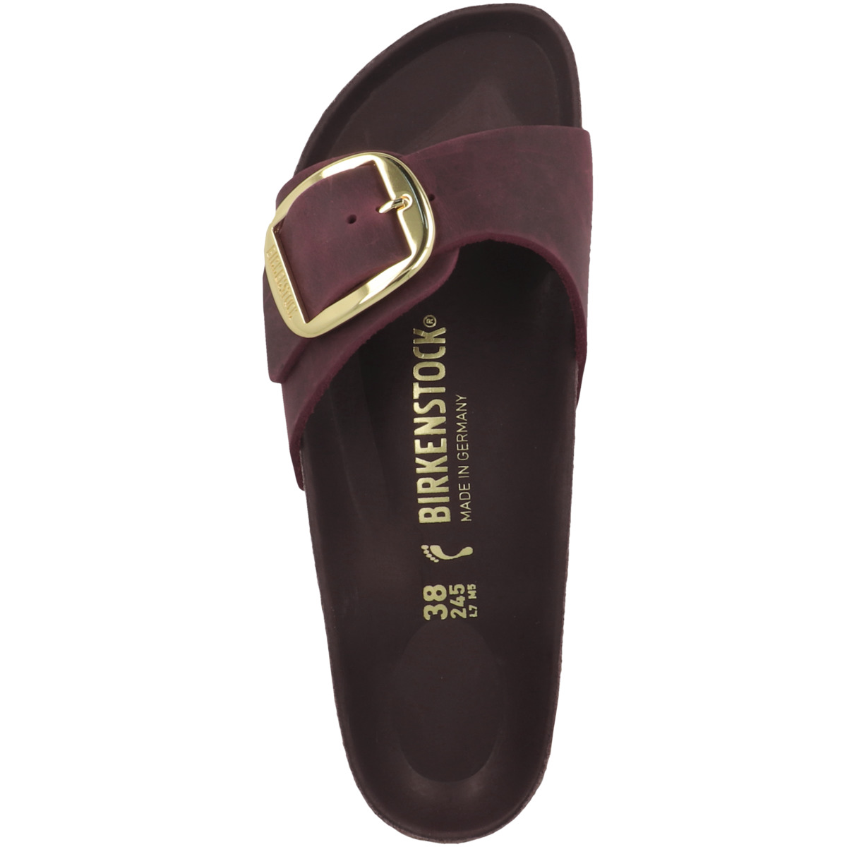 Birkenstock Madrid Big Buckle geöltes Nubukleder Pantolette schmal bordeaux