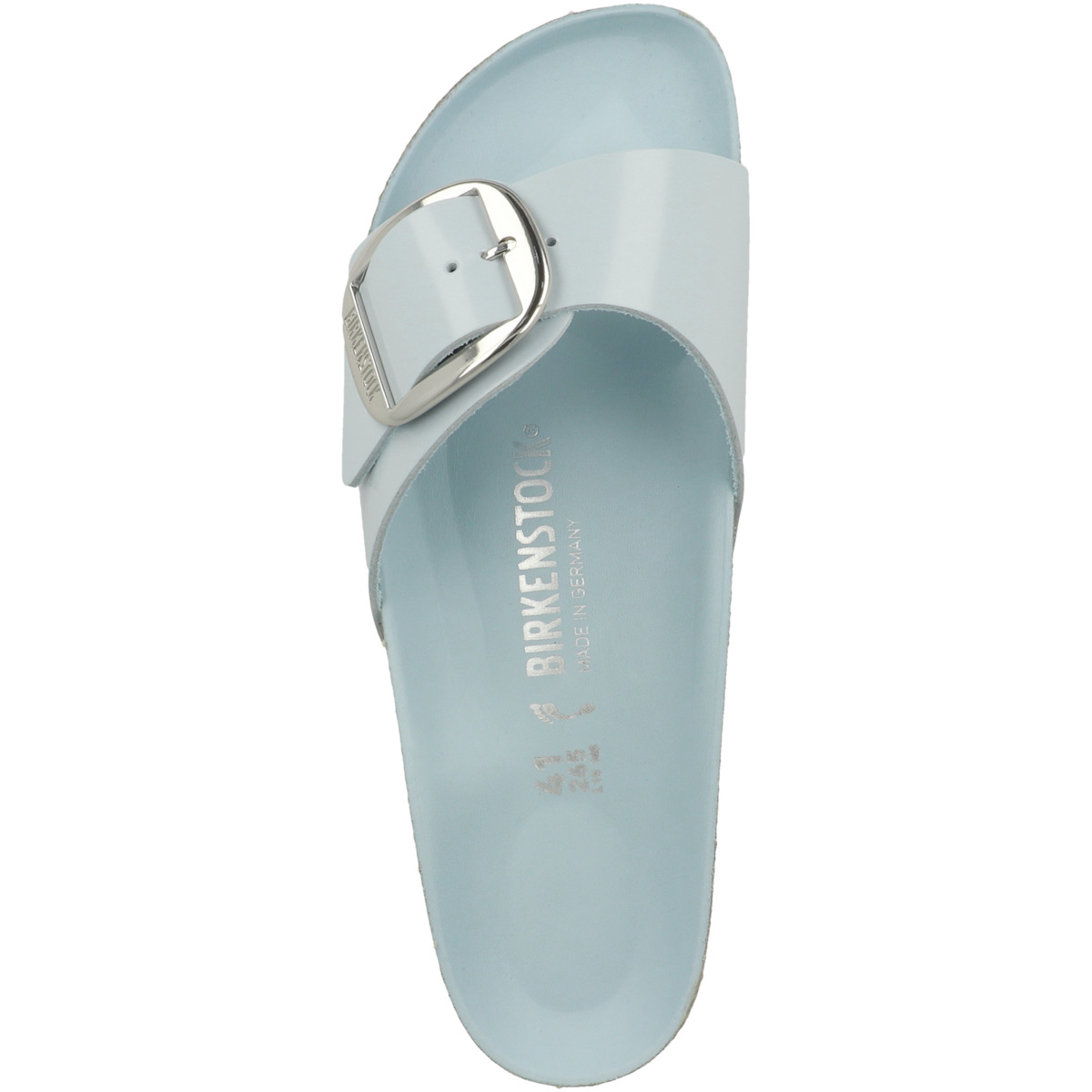 Birkenstock Madrid Big Buckle Naturleder Lack Sandale schmal hellblau