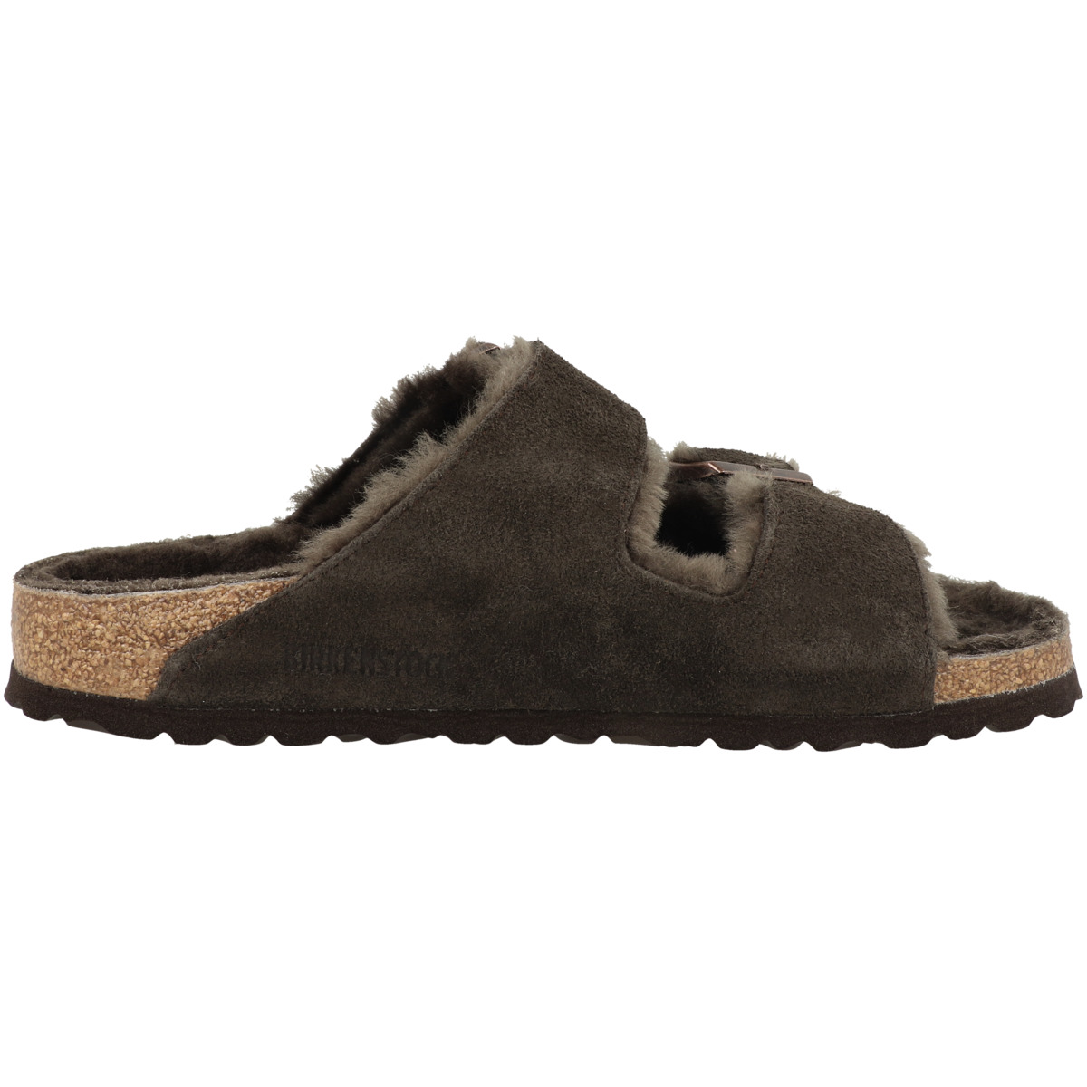 Birkenstock Arizona Veloursleder Lammfell Sandale schmal dunkelbraun Birkenstock Arizona Veloursleder Lammfell Sandale schmal dunkelbraun