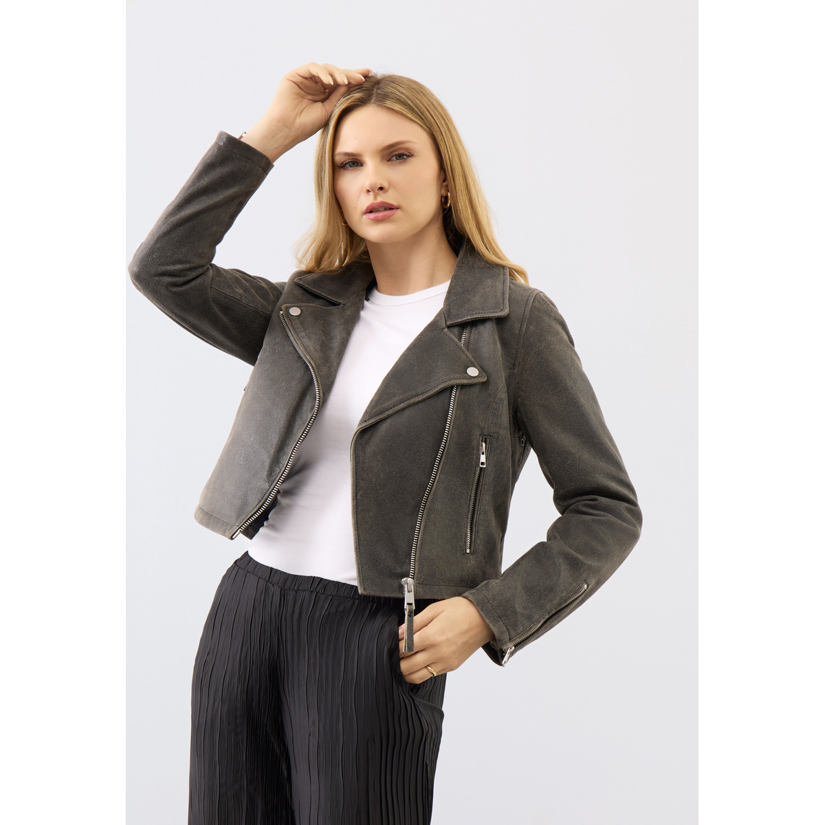 Bolongaro Trevor Millie Biker Lederjacke dunkelgrau