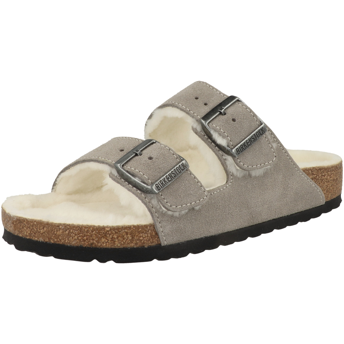 Birkenstock Arizona Veloursleder Lammfell Sandale normal grau