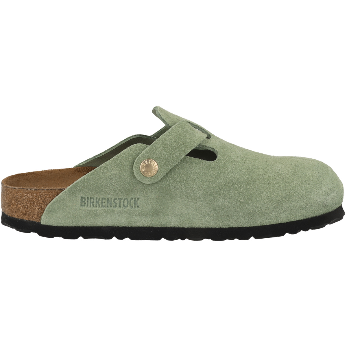 Birkenstock Boston SFB Veloursleder Clogs Weichbettung schmal gruen