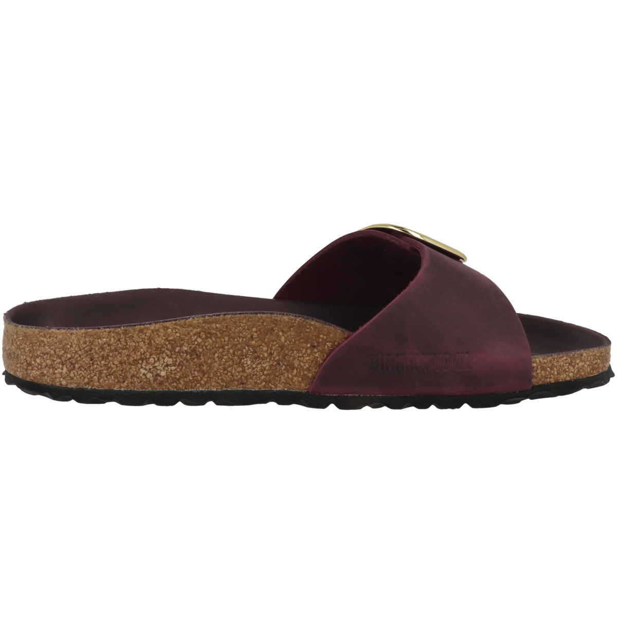 Birkenstock Madrid Big Buckle geöltes Nubukleder Pantolette schmal bordeaux