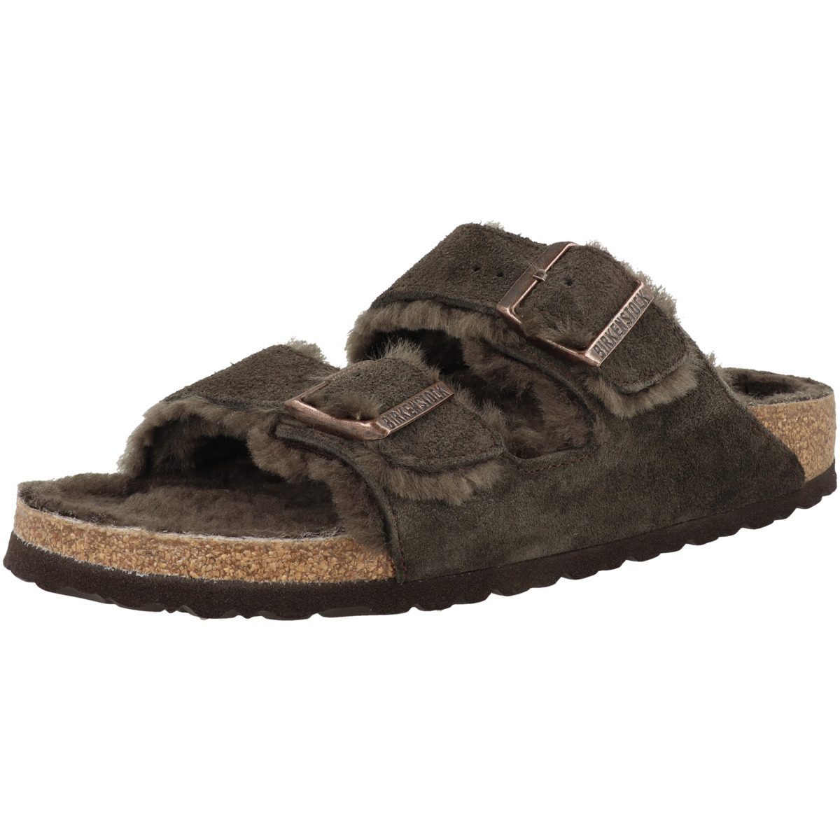 Birkenstock Arizona Veloursleder Lammfell Sandale schmal dunkelbraun Birkenstock Arizona Veloursleder Lammfell Sandale schmal dunkelbraun