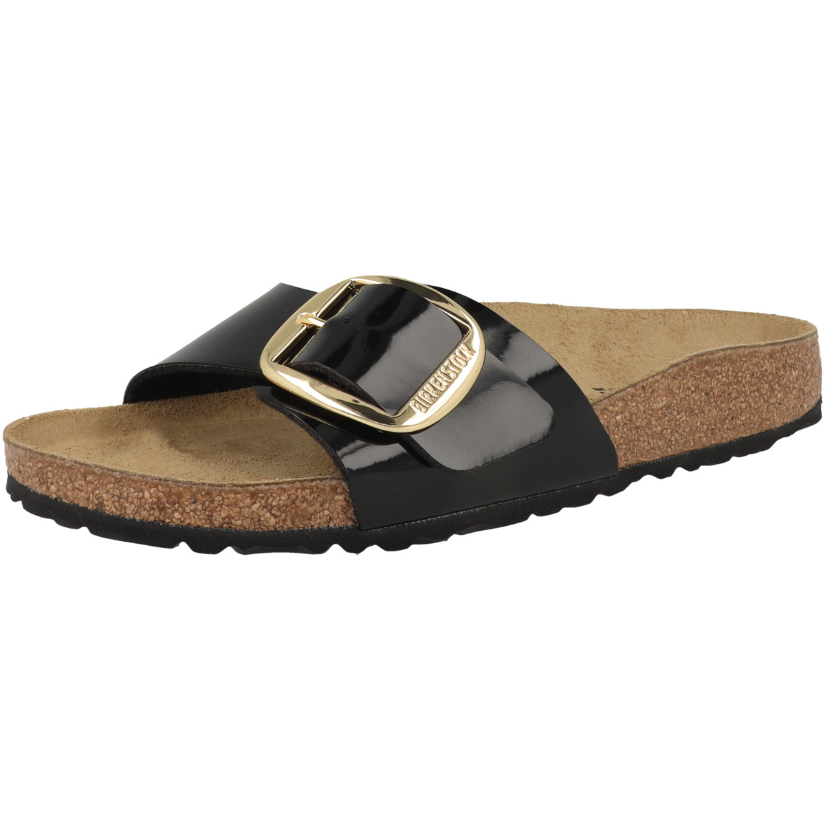 Birkenstock Madrid Big Buckle Birko-Flor Patent Pantolette schmal schwarz