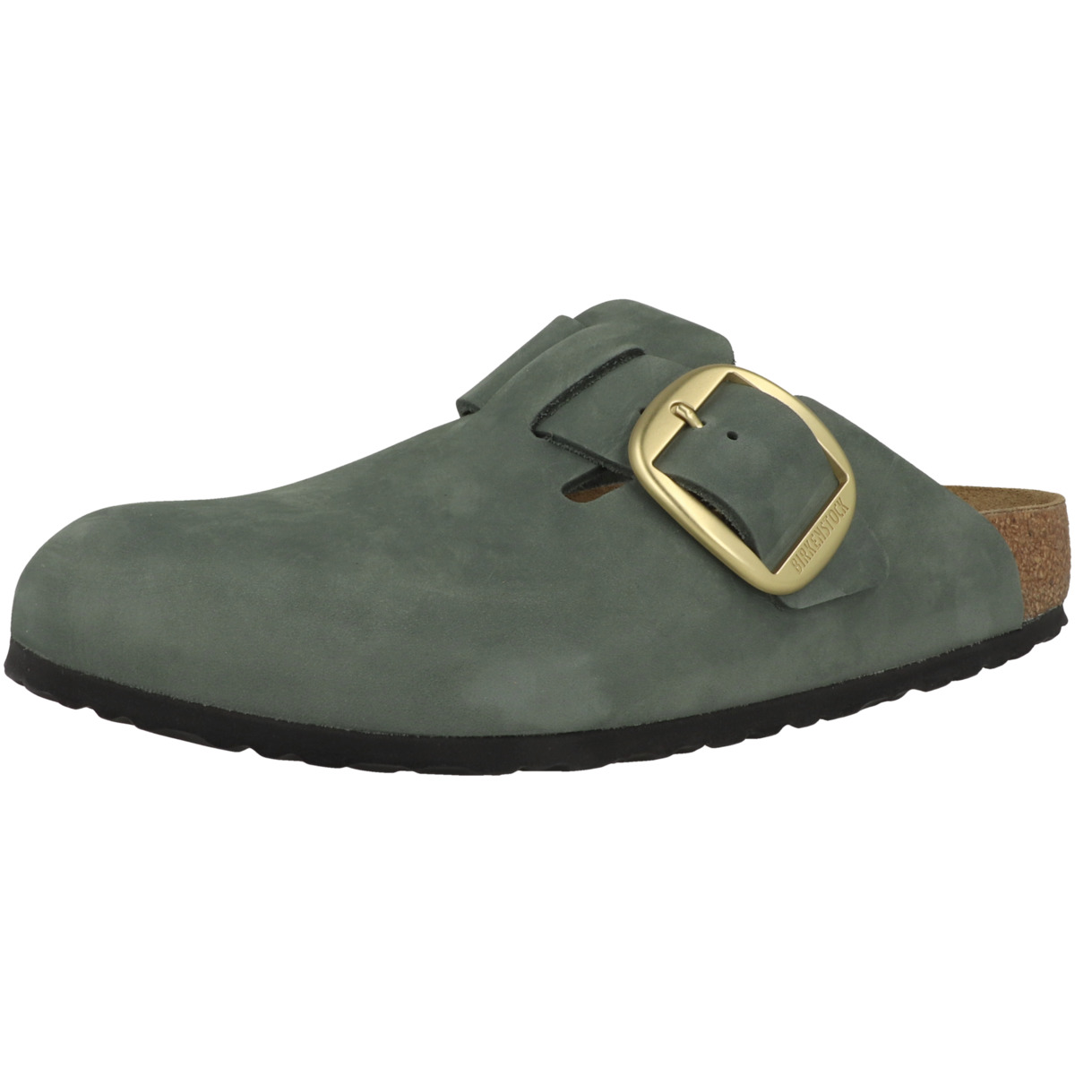 Birkenstock Boston Big Buckle Nubukleder Clogs schmal gruen