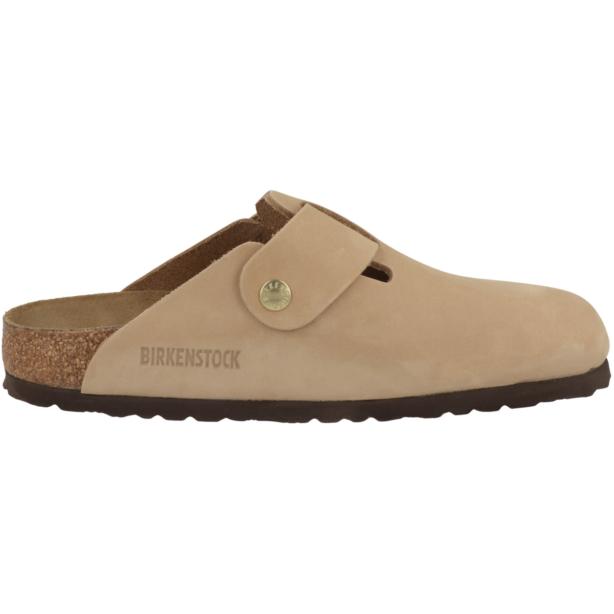 Birkenstock Boston Big Buckle Nubukleder Clogs schmal beige