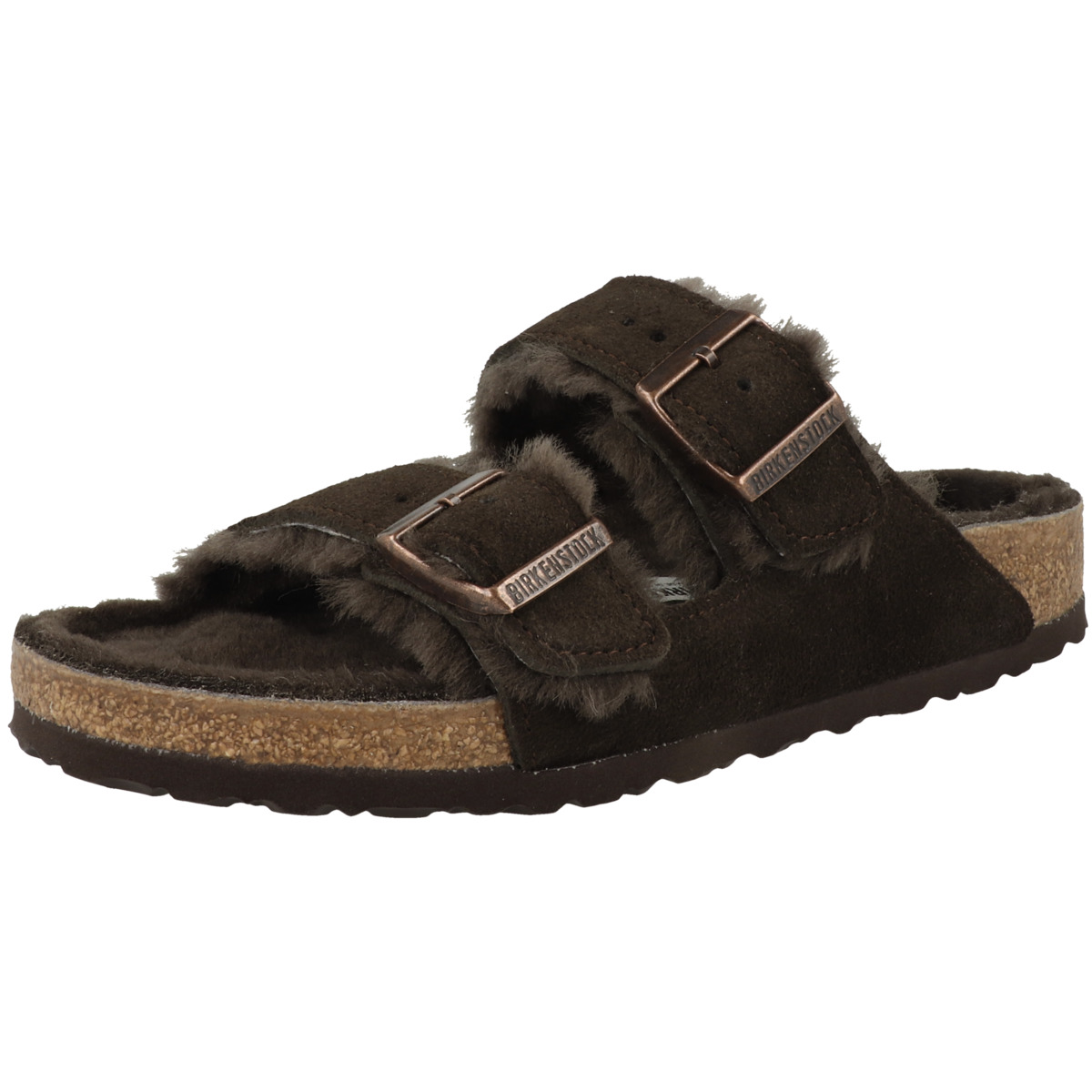 Birkenstock Arizona Lammfell Veloursleder Sandale normal dunkelbraun