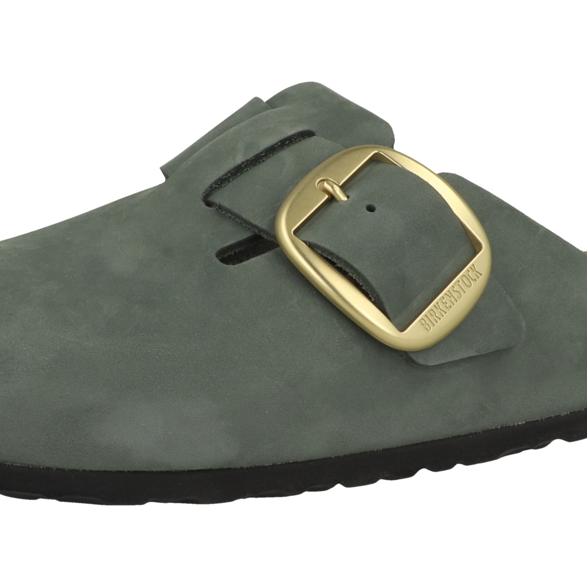 Birkenstock Boston Big Buckle Nubukleder Clogs schmal gruen