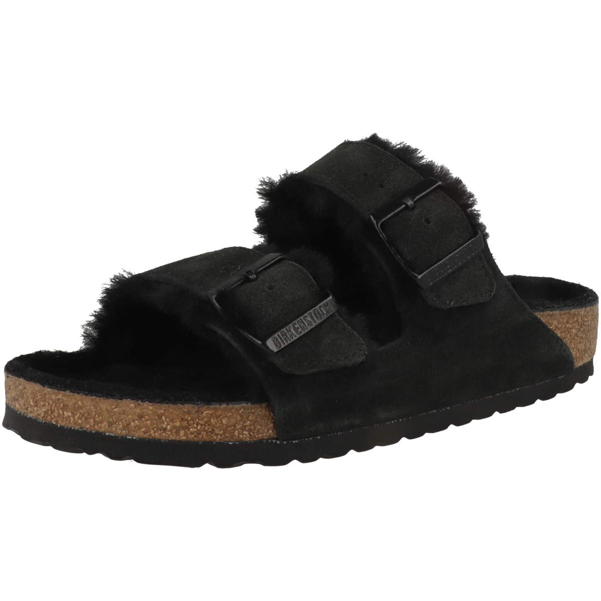 Birkenstock Arizona Veloursleder Lammfell Sandale normal schwarz