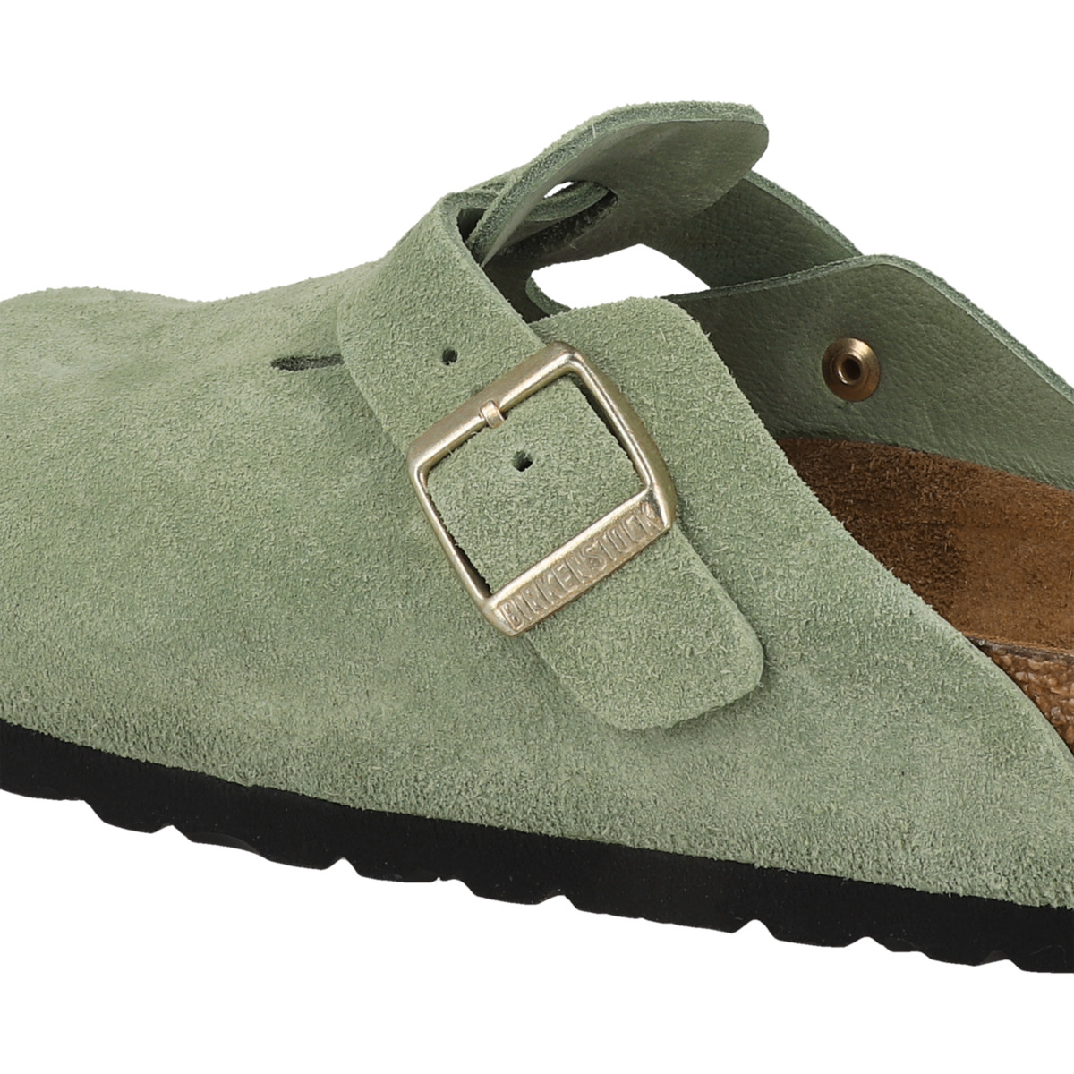 Birkenstock Boston SFB Veloursleder Clogs Weichbettung schmal gruen