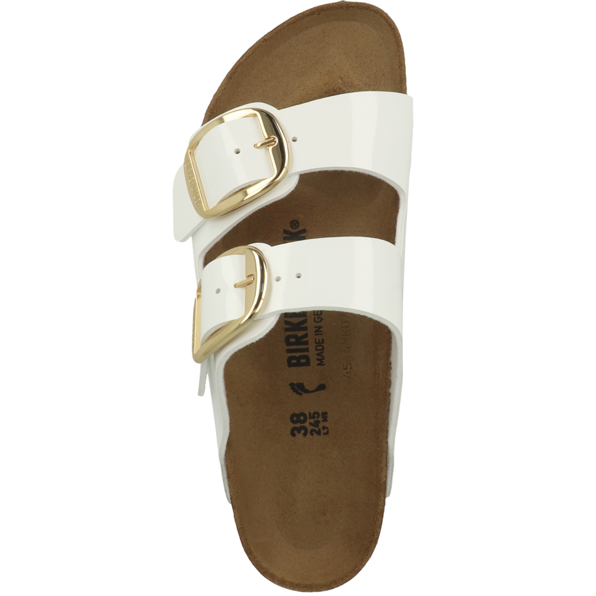 Birkenstock Arizona Big Buckle Birko-Flor Patent Sandale schmal weiss