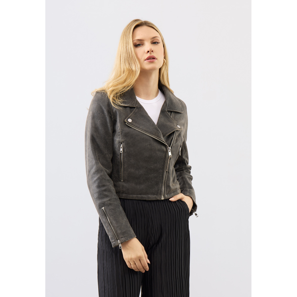 Bolongaro Trevor Millie Biker Lederjacke dunkelgrau