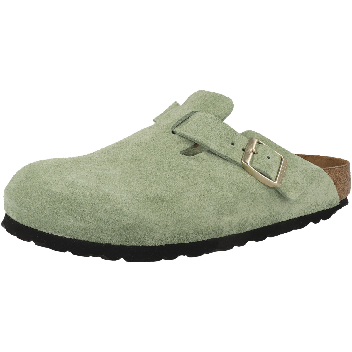 Birkenstock Boston SFB Veloursleder Clogs Weichbettung schmal gruen