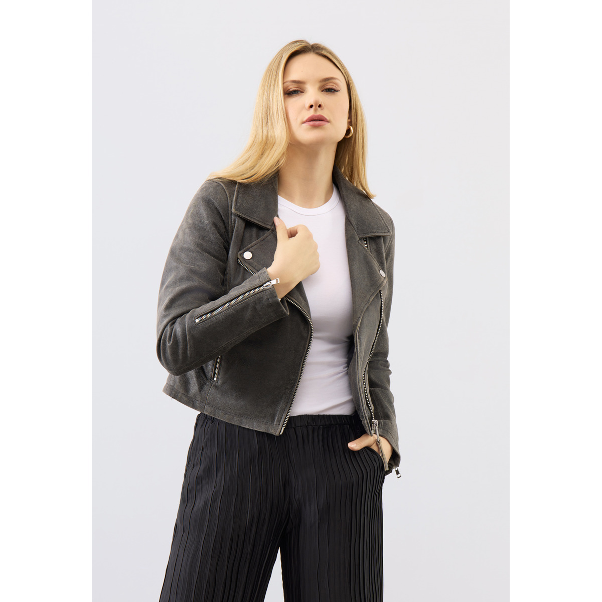 Bolongaro Trevor Millie Biker Lederjacke dunkelgrau