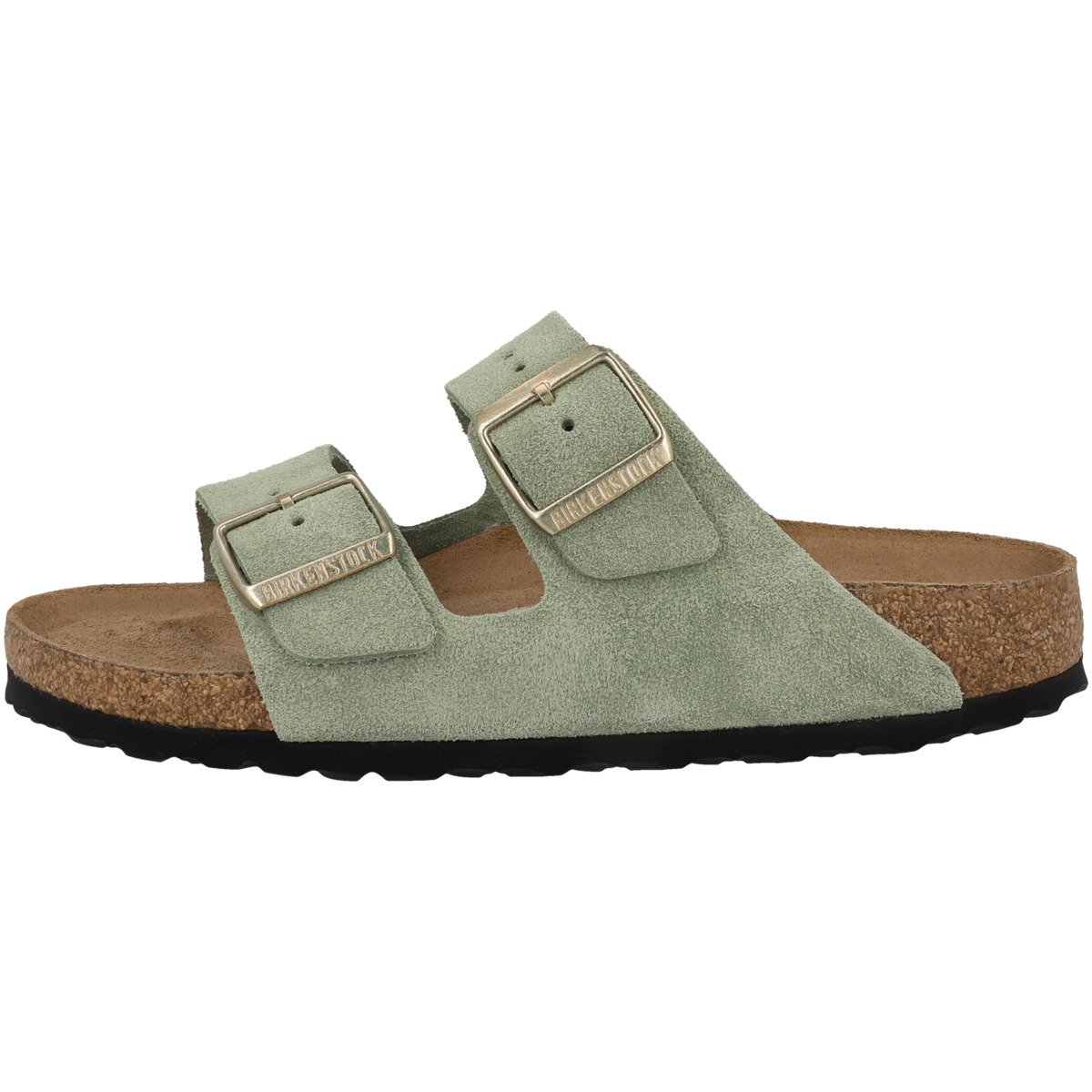 Birkenstock Arizona SFB Veloursleder Sandale Weichbettung schmal gruen