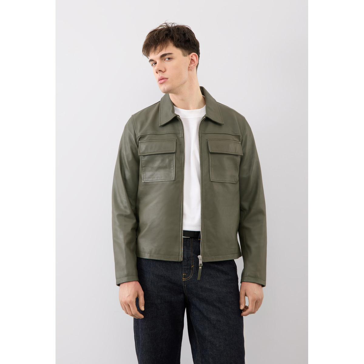 Bolongaro Trevor Turner Shacket Lederjacke dunkelgruen