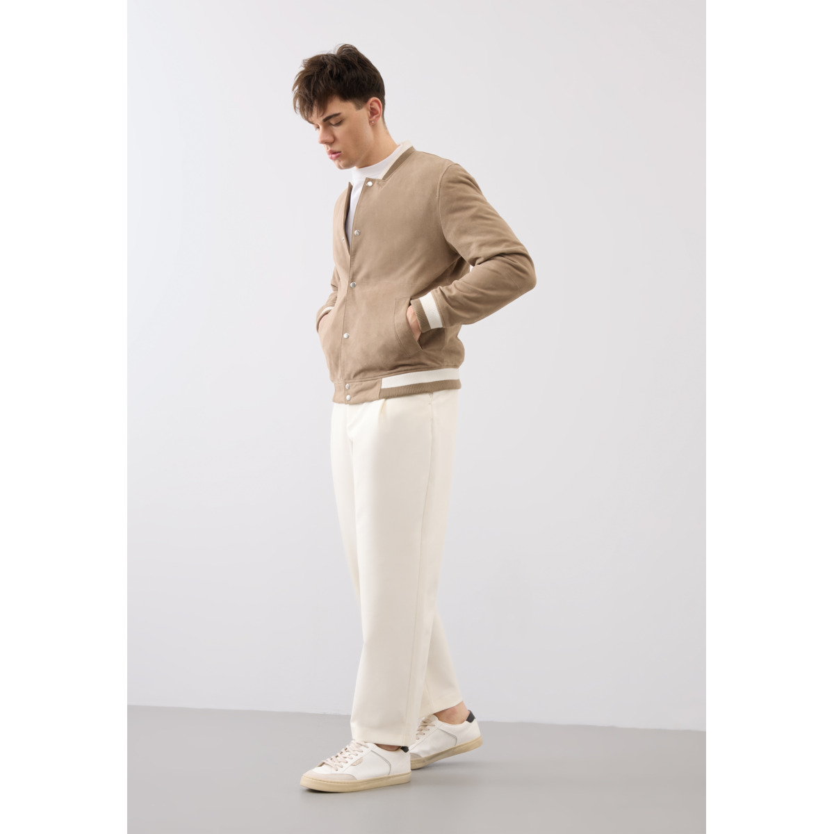 Bolongaro Trevor Ellis Bomber Lederjacke beige