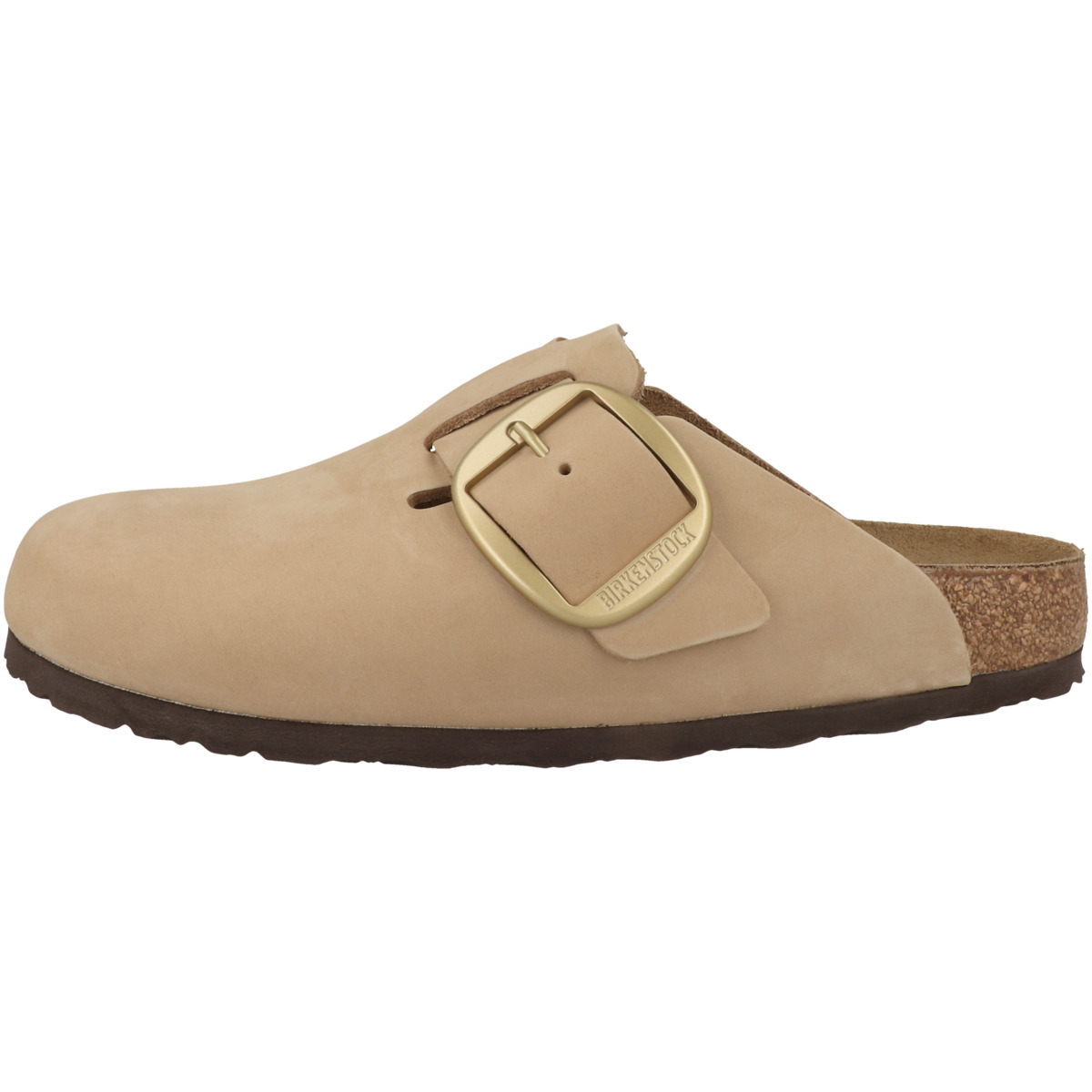 Birkenstock Boston Big Buckle Nubukleder Clogs schmal beige