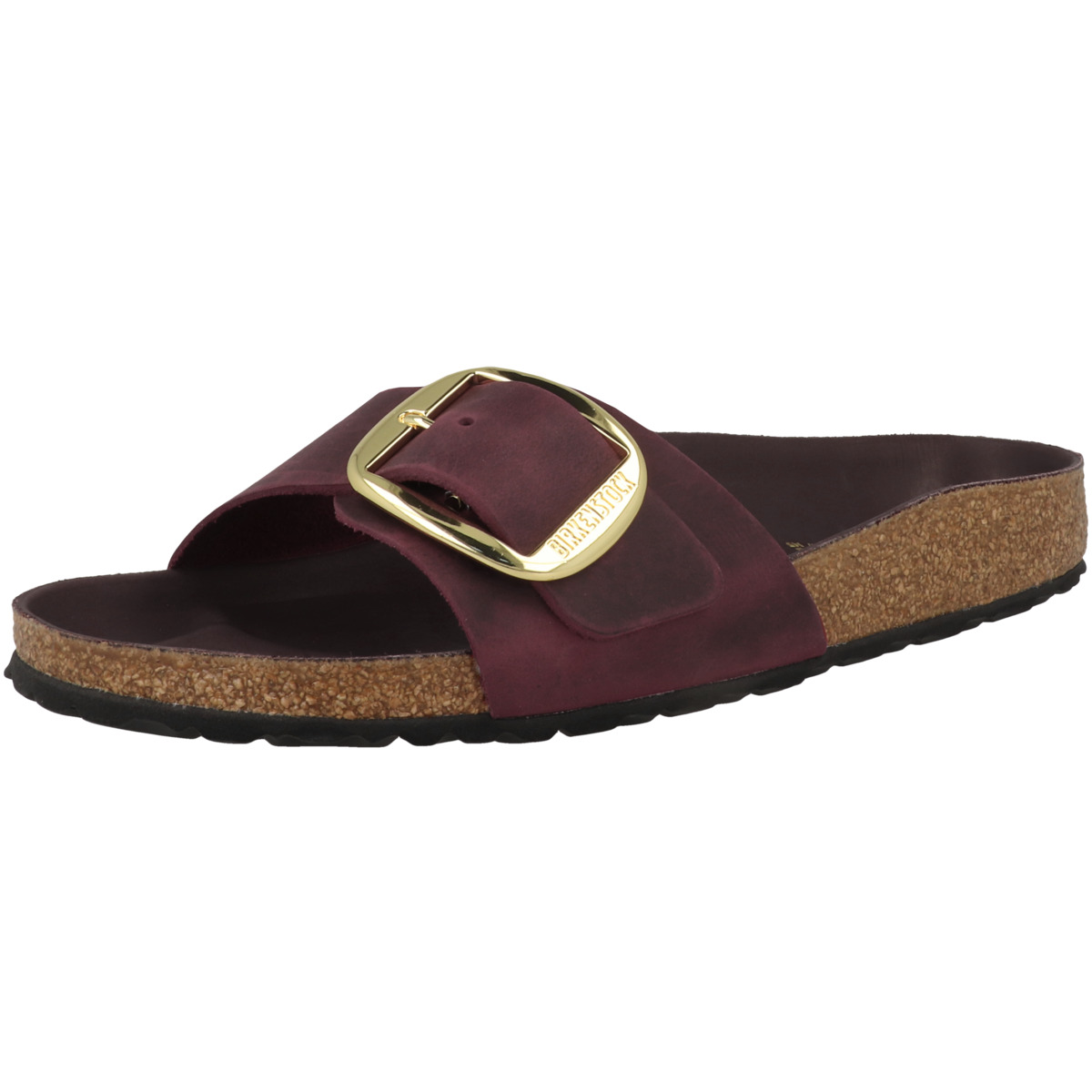 Birkenstock Madrid Big Buckle geöltes Nubukleder Pantolette schmal bordeaux