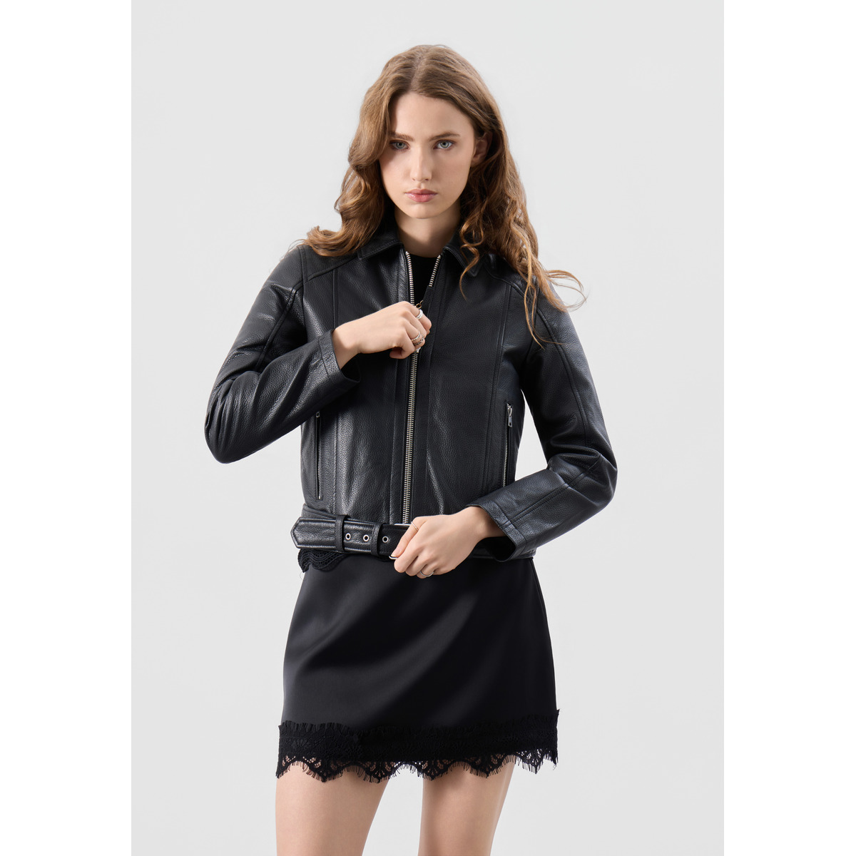Bolongaro Trevor Faye Belted Zip Through Lederjacke schwarz