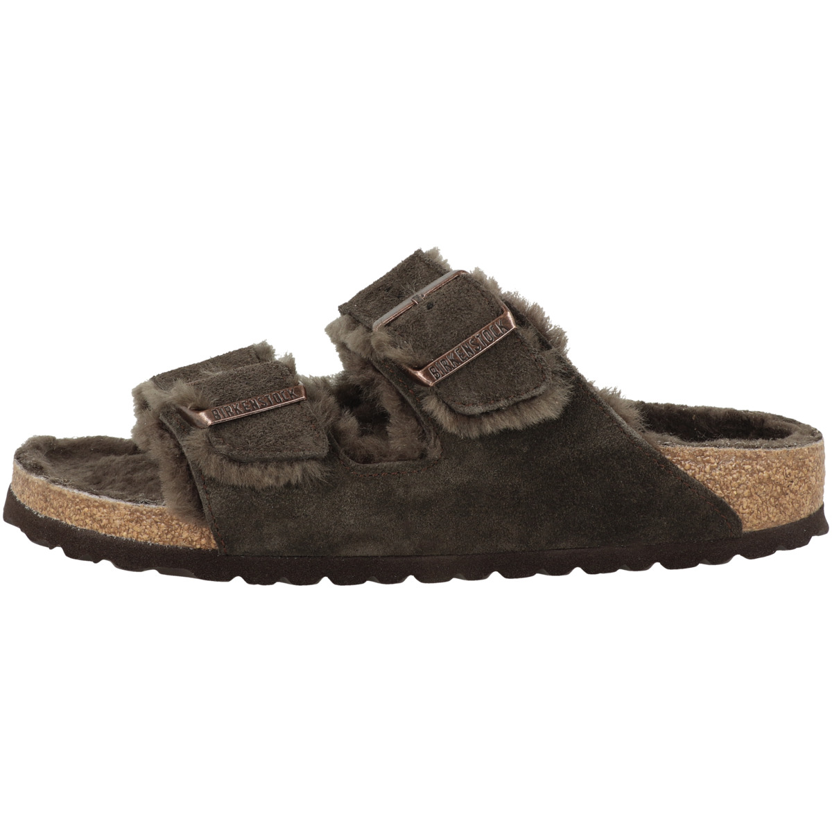 Birkenstock Arizona Veloursleder Lammfell Sandale schmal dunkelbraun