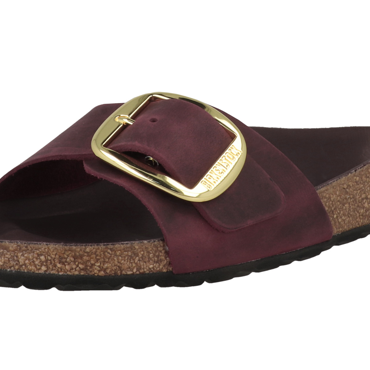 Birkenstock Madrid Big Buckle geöltes Nubukleder Pantolette schmal bordeaux