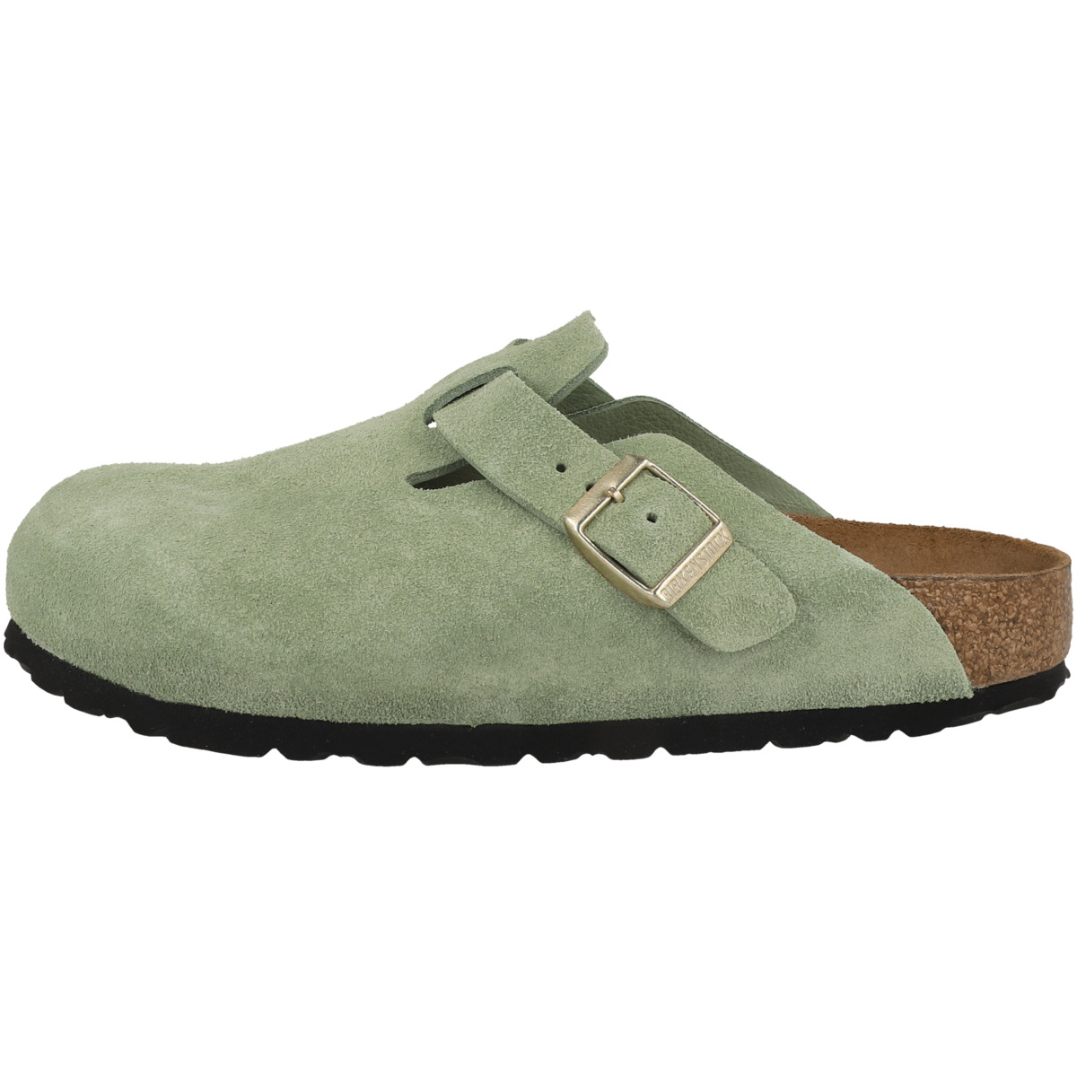 Birkenstock Boston SFB Veloursleder Clogs Weichbettung schmal gruen