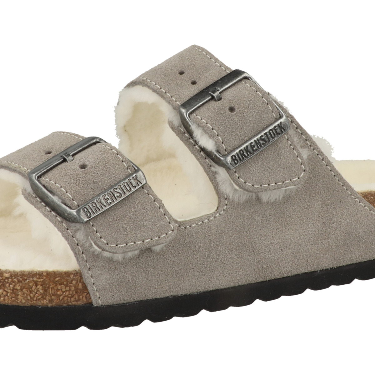 Birkenstock Arizona Veloursleder Lammfell Sandale normal grau