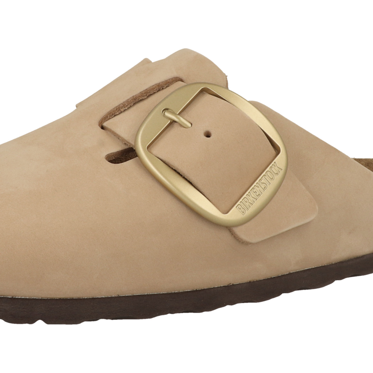 Birkenstock Boston Big Buckle Nubukleder Clogs schmal beige